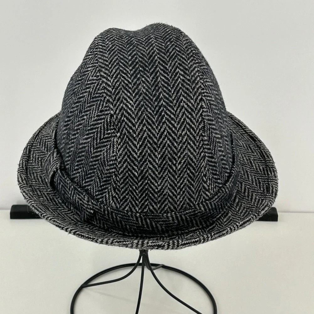 Dorfman Pacific Mens Herringbone Wool Blend Fedora Hat‎ Gray Black Large